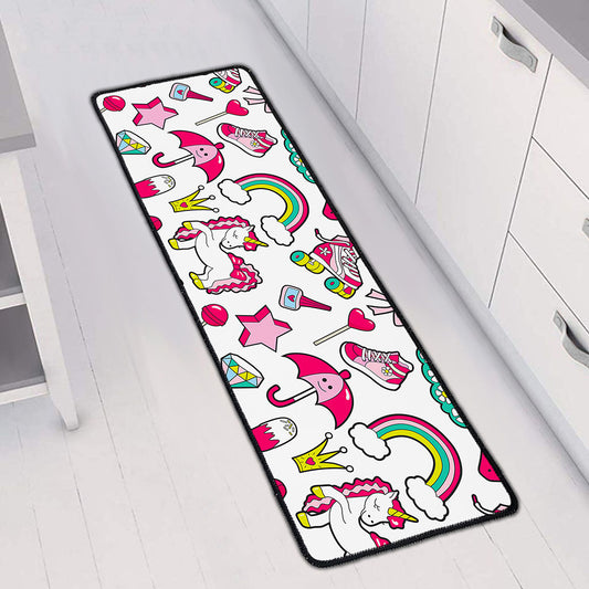 White Girly Unicorn Pattern Print Long Kitchen Mat
