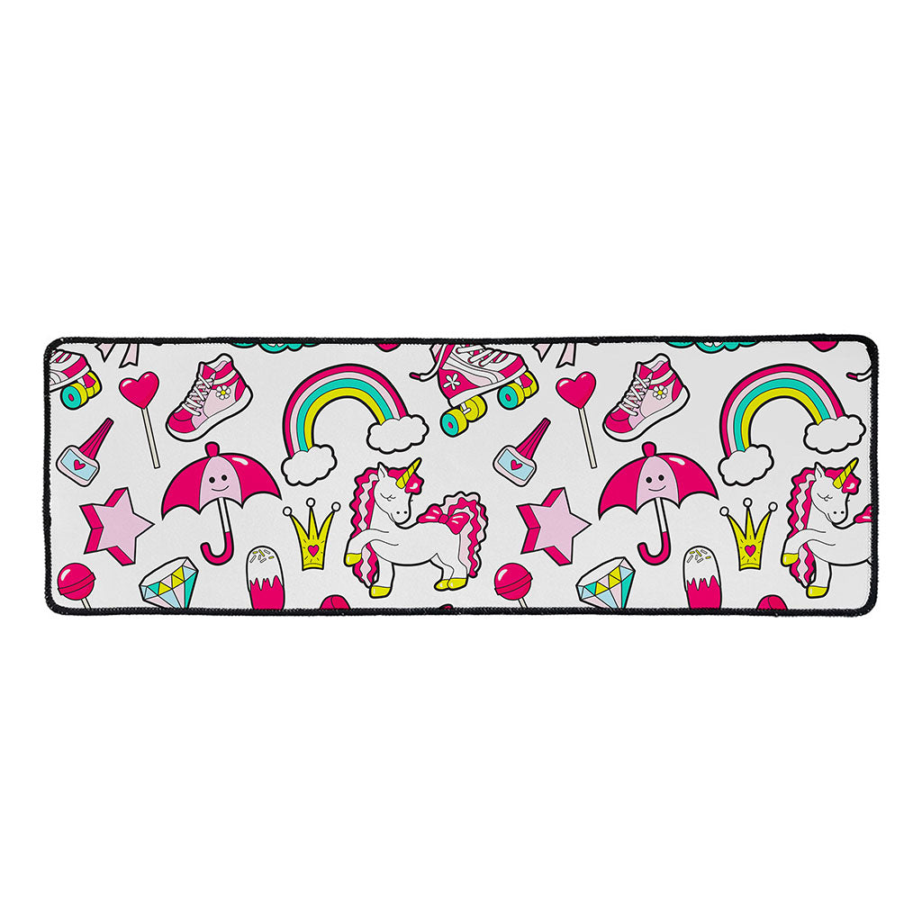 White Girly Unicorn Pattern Print Long Kitchen Mat