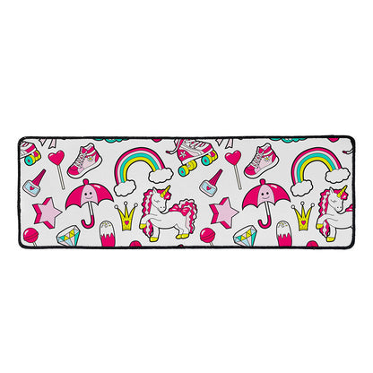 White Girly Unicorn Pattern Print Long Kitchen Mat