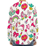 White Girly Unicorn Pattern Print Long Sleeve Baseball Jersey