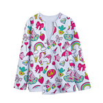 White Girly Unicorn Pattern Print Long Sleeve Short Coat