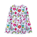 White Girly Unicorn Pattern Print Long Sleeve Short Coat