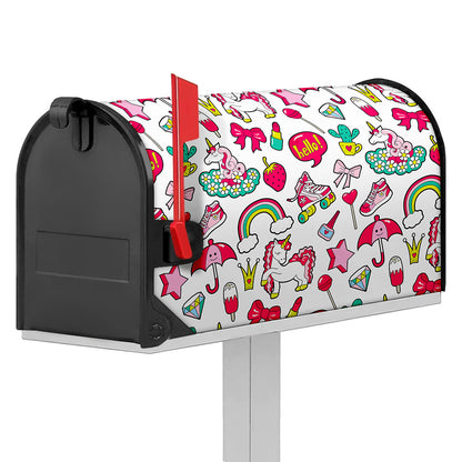 White Girly Unicorn Pattern Print Mailbox Cover