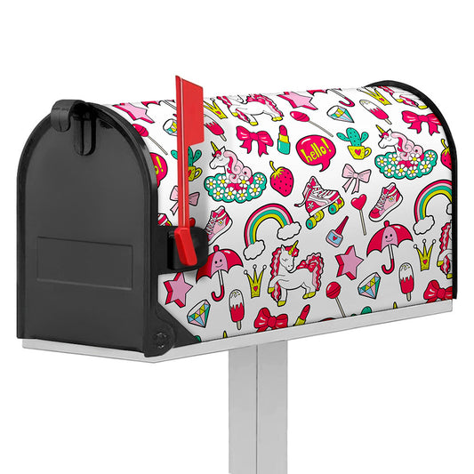 White Girly Unicorn Pattern Print Mailbox Cover
