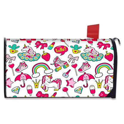 White Girly Unicorn Pattern Print Mailbox Cover