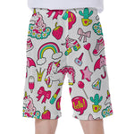 White Girly Unicorn Pattern Print Men's Beach Shorts