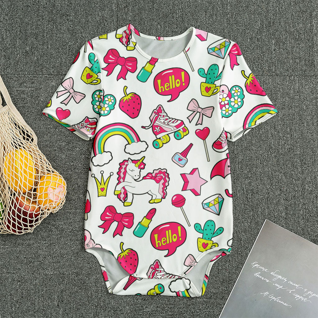 White Girly Unicorn Pattern Print Men's Bodysuit