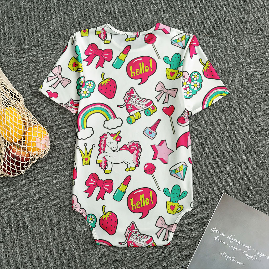 White Girly Unicorn Pattern Print Men's Bodysuit