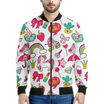 White Girly Unicorn Pattern Print Men's Bomber Jacket