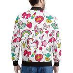 White Girly Unicorn Pattern Print Men's Bomber Jacket