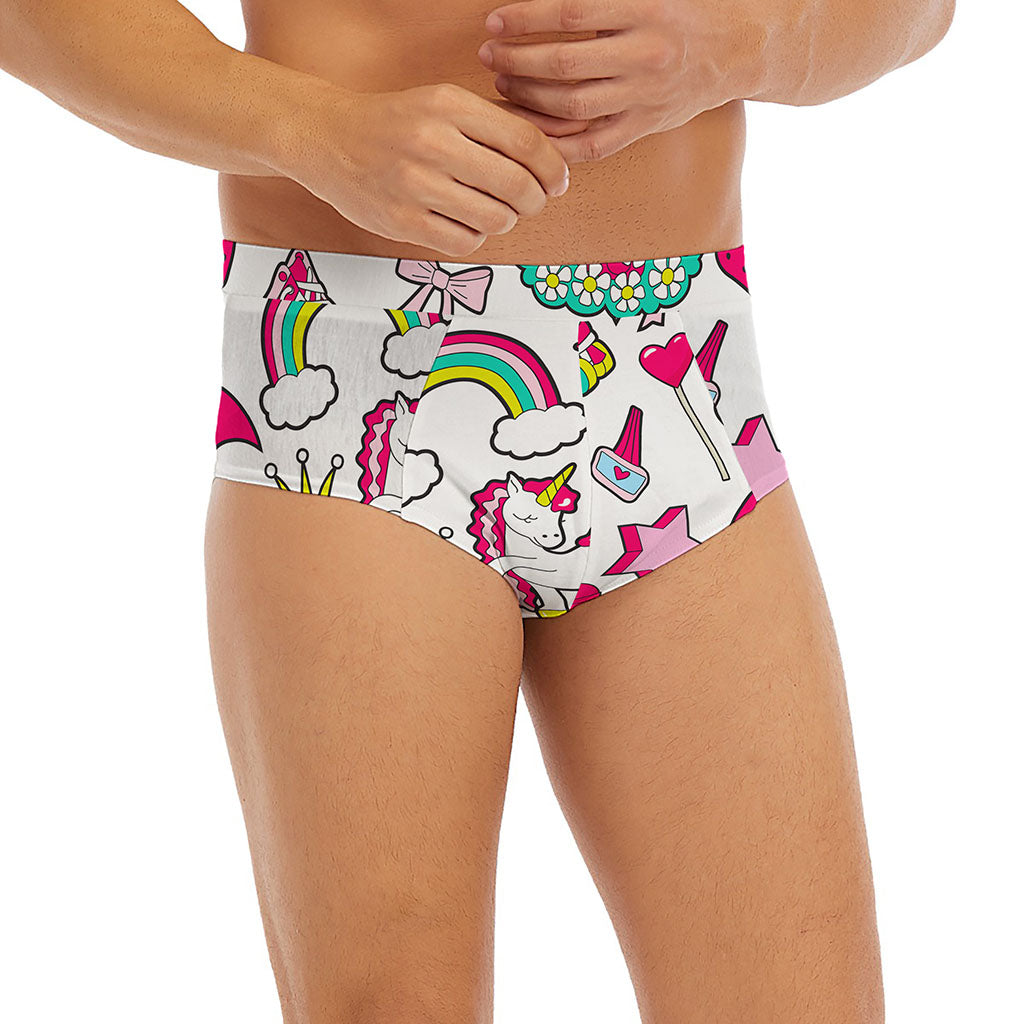 White Girly Unicorn Pattern Print Men's Briefs
