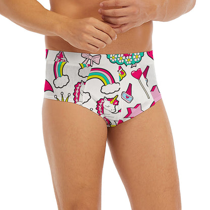 White Girly Unicorn Pattern Print Men's Briefs