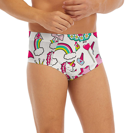 White Girly Unicorn Pattern Print Men's Briefs