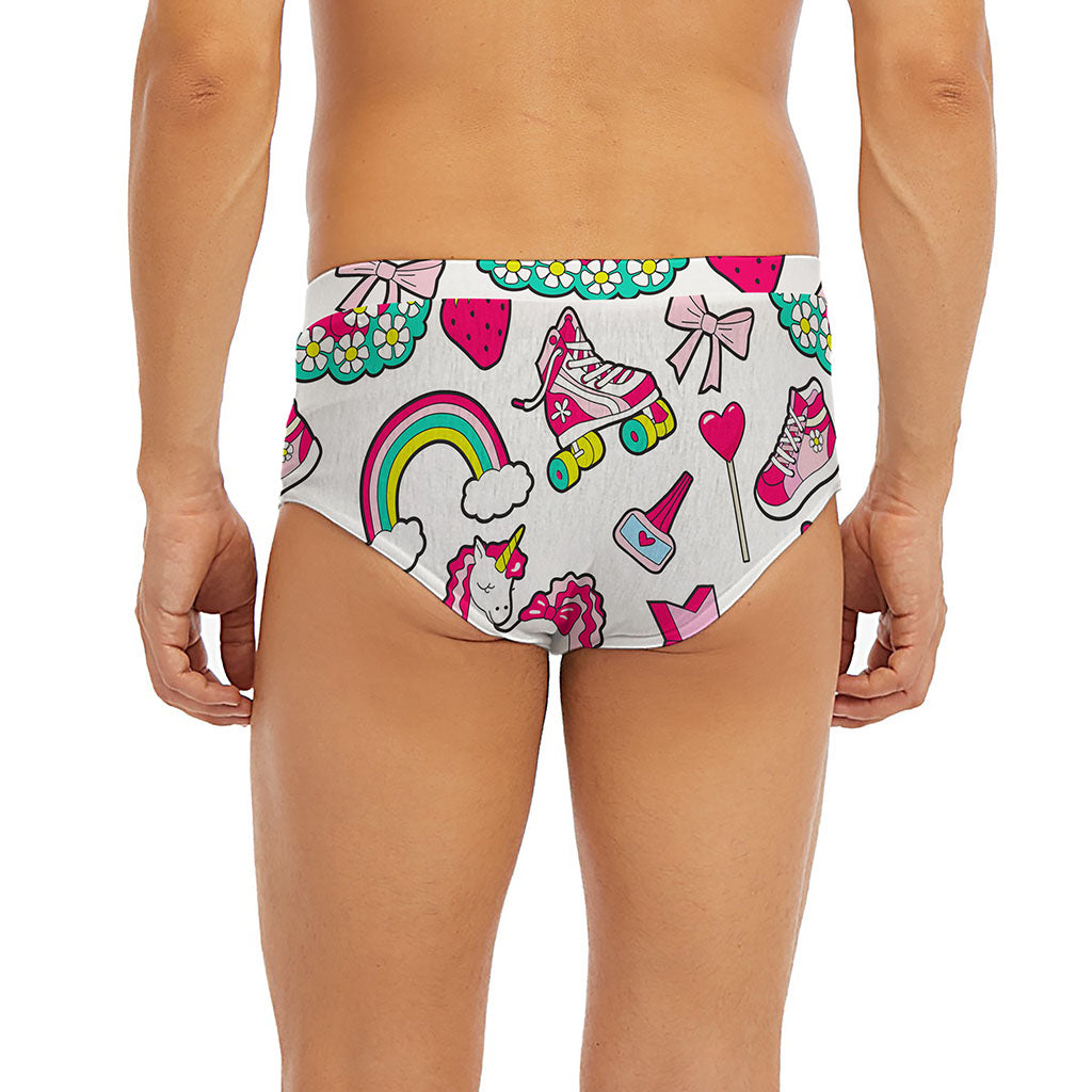 White Girly Unicorn Pattern Print Men's Briefs