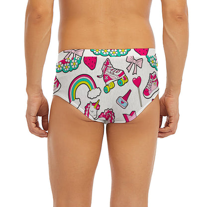 White Girly Unicorn Pattern Print Men's Briefs