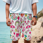 White Girly Unicorn Pattern Print Men's Cargo Shorts