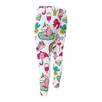 White Girly Unicorn Pattern Print Men's Compression Pants