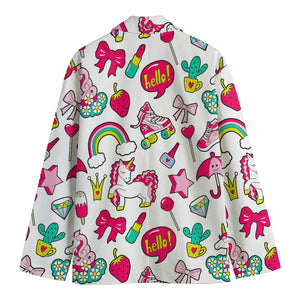 White Girly Unicorn Pattern Print Men's Cotton Blazer