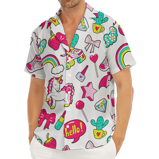 White Girly Unicorn Pattern Print Men's Deep V-Neck Shirt