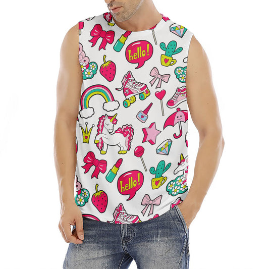 White Girly Unicorn Pattern Print Men's Fitness Tank Top