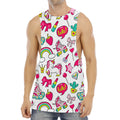 White Girly Unicorn Pattern Print Men's Muscle Tank Top