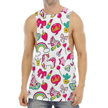 White Girly Unicorn Pattern Print Men's Muscle Tank Top