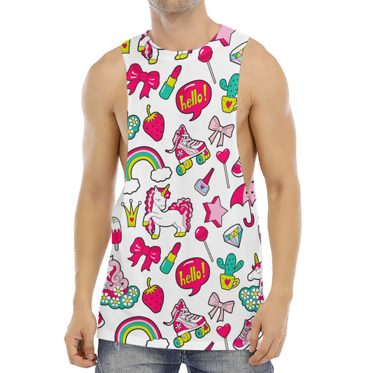 White Girly Unicorn Pattern Print Men's Muscle Tank Top