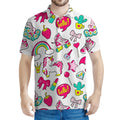 White Girly Unicorn Pattern Print Men's Polo Shirt