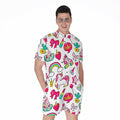 White Girly Unicorn Pattern Print Men's Romper