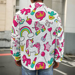 White Girly Unicorn Pattern Print Men's Shirt Jacket