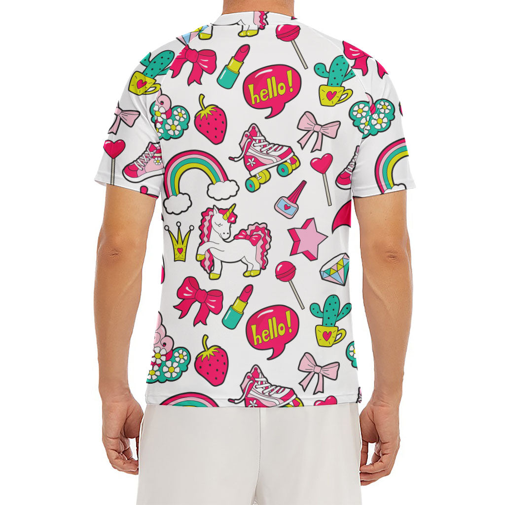 White Girly Unicorn Pattern Print Men's Short Sleeve Rash Guard