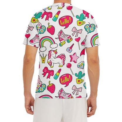 White Girly Unicorn Pattern Print Men's Short Sleeve Rash Guard