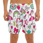 White Girly Unicorn Pattern Print Men's Split Running Shorts