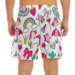 White Girly Unicorn Pattern Print Men's Split Running Shorts