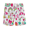 White Girly Unicorn Pattern Print Men's Athletic Shorts