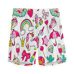 White Girly Unicorn Pattern Print Men's Sports Shorts
