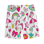 White Girly Unicorn Pattern Print Men's Sports Shorts