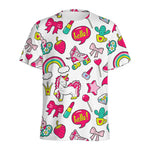 White Girly Unicorn Pattern Print Men's Sports T-Shirt