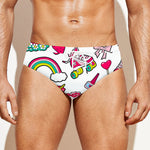 White Girly Unicorn Pattern Print Men's Swim Briefs