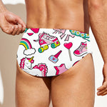 White Girly Unicorn Pattern Print Men's Swim Briefs