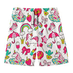 White Girly Unicorn Pattern Print Men's Swim Trunks