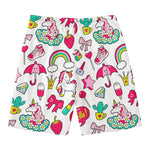 White Girly Unicorn Pattern Print Men's Swim Trunks