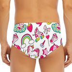 White Girly Unicorn Pattern Print Men's Triangle Swim Briefs