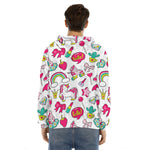 White Girly Unicorn Pattern Print Men's Velvet Pullover Hoodie