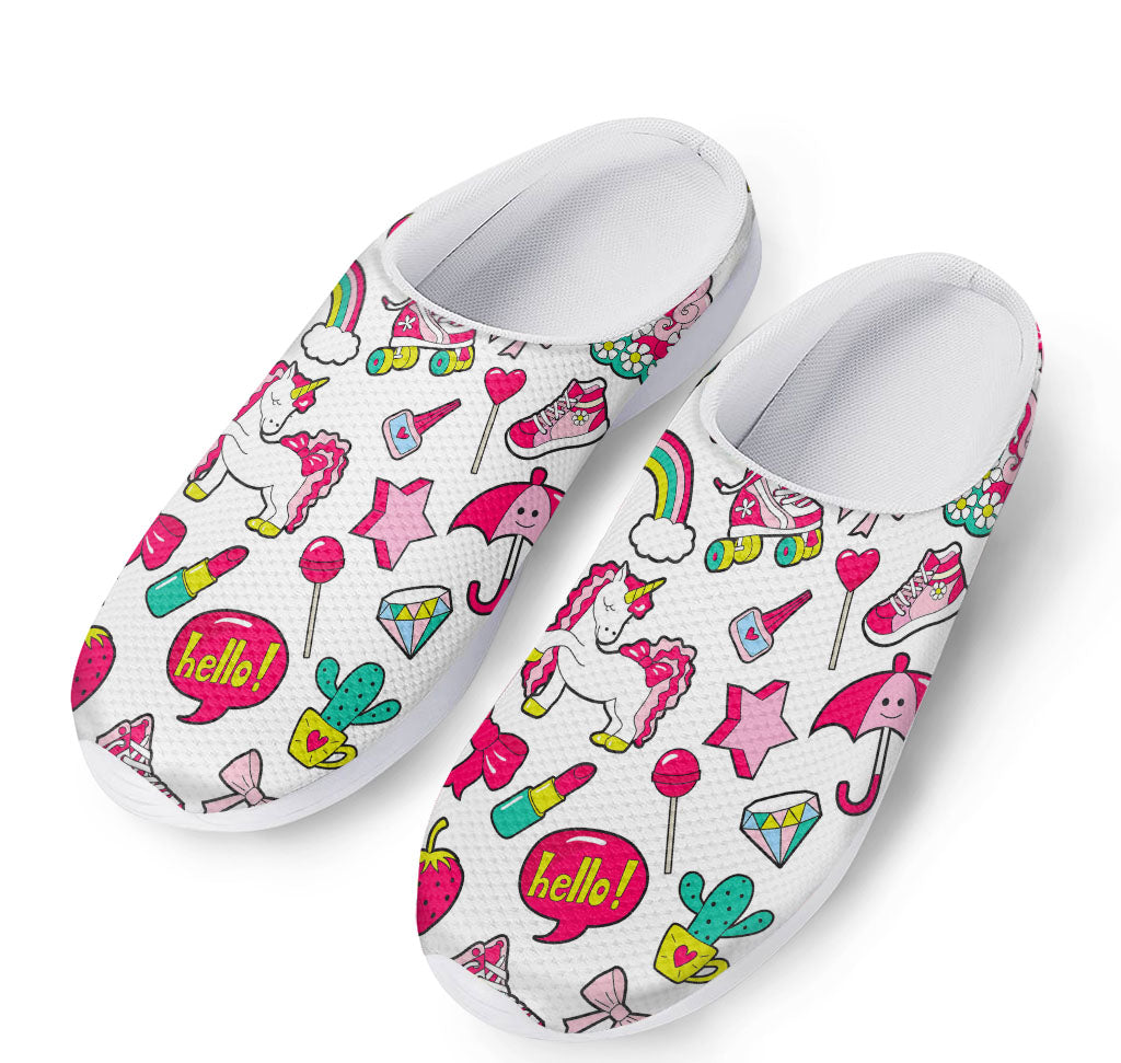 White Girly Unicorn Pattern Print Mesh Casual Shoes