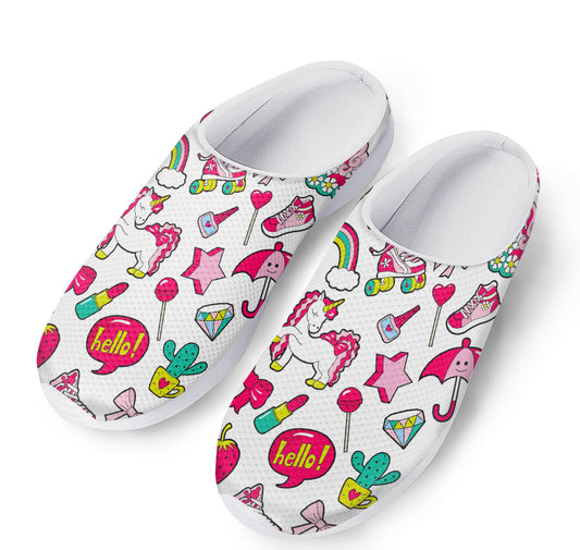 White Girly Unicorn Pattern Print Mesh Casual Shoes