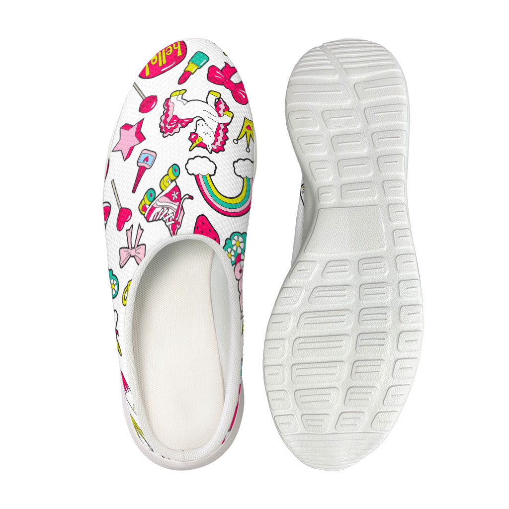 White Girly Unicorn Pattern Print Mesh Casual Shoes