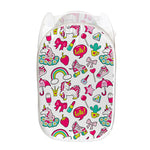White Girly Unicorn Pattern Print Mesh Laundry Hamper