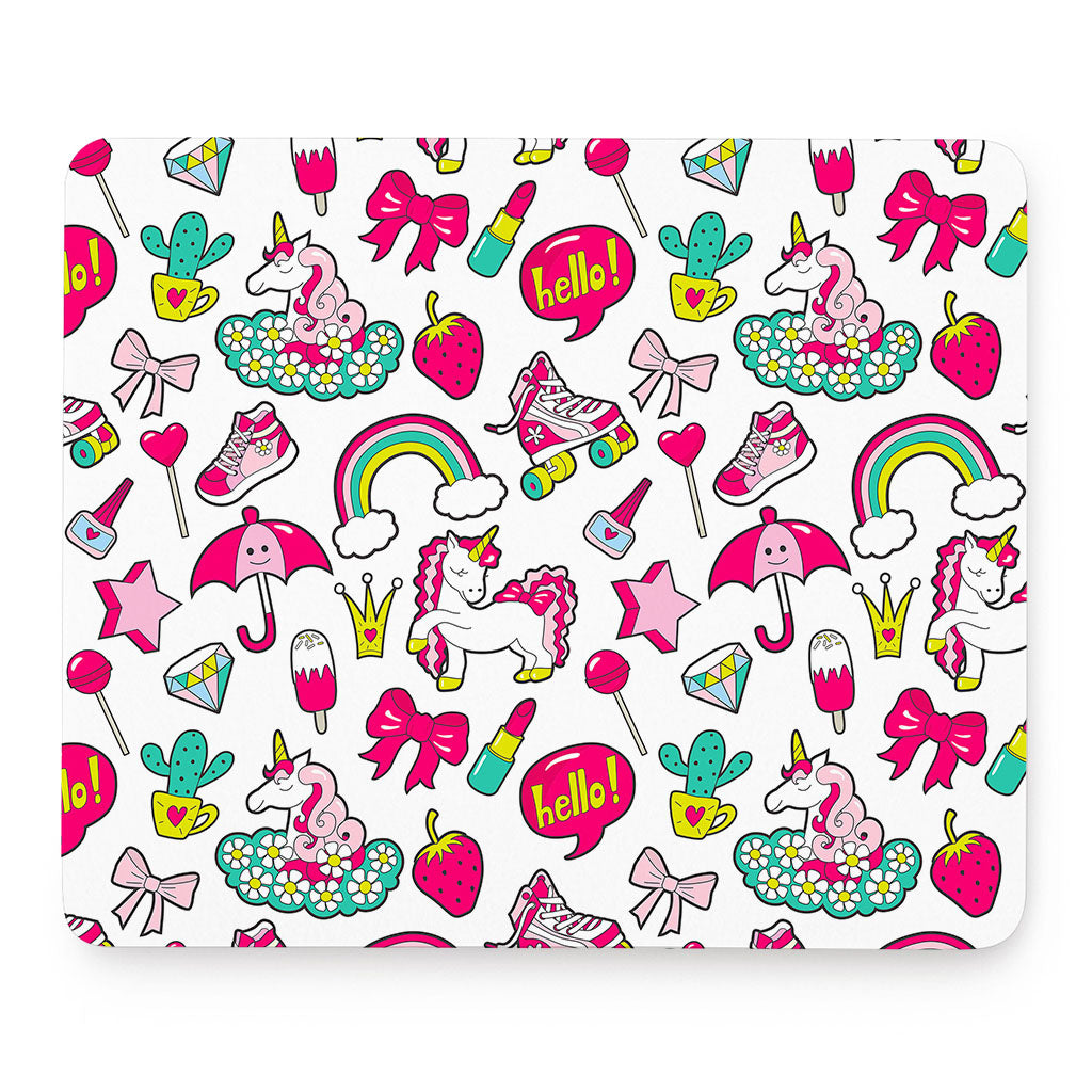 White Girly Unicorn Pattern Print Mouse Pad