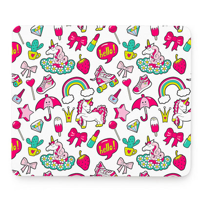 White Girly Unicorn Pattern Print Mouse Pad